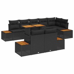 vidaXL Set da Pranzo da Giardino 9 Pezzi con Cuscini in Rattan Sintetico Nero e Acacia