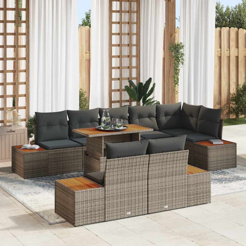 vidaXL Set da Pranzo da Giardino 9 Pezzi con Cuscini Grigi in Rattan Sintetico e Acacia
