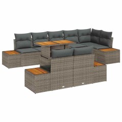 vidaXL Set da Pranzo da Giardino 9 Pezzi con Cuscini Grigi in Rattan Sintetico e Acacia
