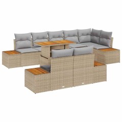 vidaXL Set da Pranzo da Giardino 9 Pezzi con Cuscini Beige in Rattan Sintetico e Legno di Acacia