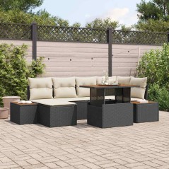 vidaXL Set da Pranzo da Giardino 7 Pezzi con Cuscini Neri in Rattan e Acacia