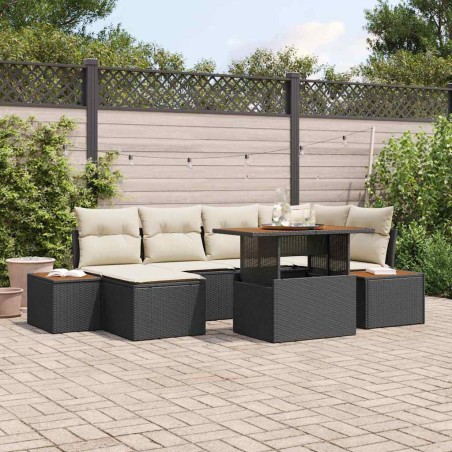 vidaXL Set da Pranzo da Giardino 7 Pezzi con Cuscini Neri in Rattan e Acacia