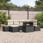 vidaXL Set da Pranzo da Giardino 7 Pezzi con Cuscini Neri in Rattan e Acacia