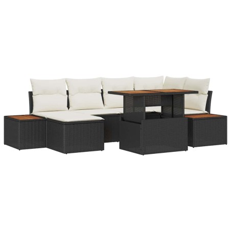 vidaXL Set da Pranzo da Giardino 7 Pezzi con Cuscini Neri in Rattan e Acacia