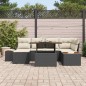 vidaXL Set da Pranzo da Giardino 7 Pezzi con Cuscini Neri in Rattan e Acacia