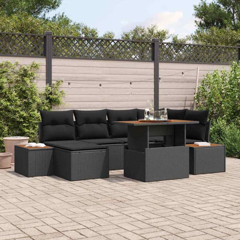vidaXL Set da Pranzo da Giardino 7 Pezzi con Cuscini in Rattan Nero e Acacia