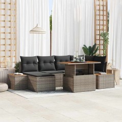 vidaXL Set da Pranzo da Giardino 7 Pezzi con Cuscini Grigi in Polyrattan e Acacia