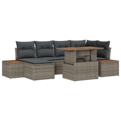 vidaXL Set da Pranzo da Giardino 7 Pezzi con Cuscini Grigi in Polyrattan e Acacia