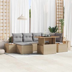 vidaXL Set da Pranzo da Giardino 7 Pezzi con Cuscini Beige in Rattan Sintetico e Acacia