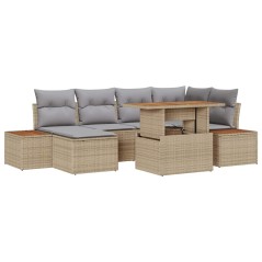 vidaXL Set da Pranzo da Giardino 7 Pezzi con Cuscini Beige in Rattan Sintetico e Acacia