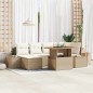 vidaXL Set da pranzo da giardino da 7 pezzi con cuscini beige in polyrattan e acacia.