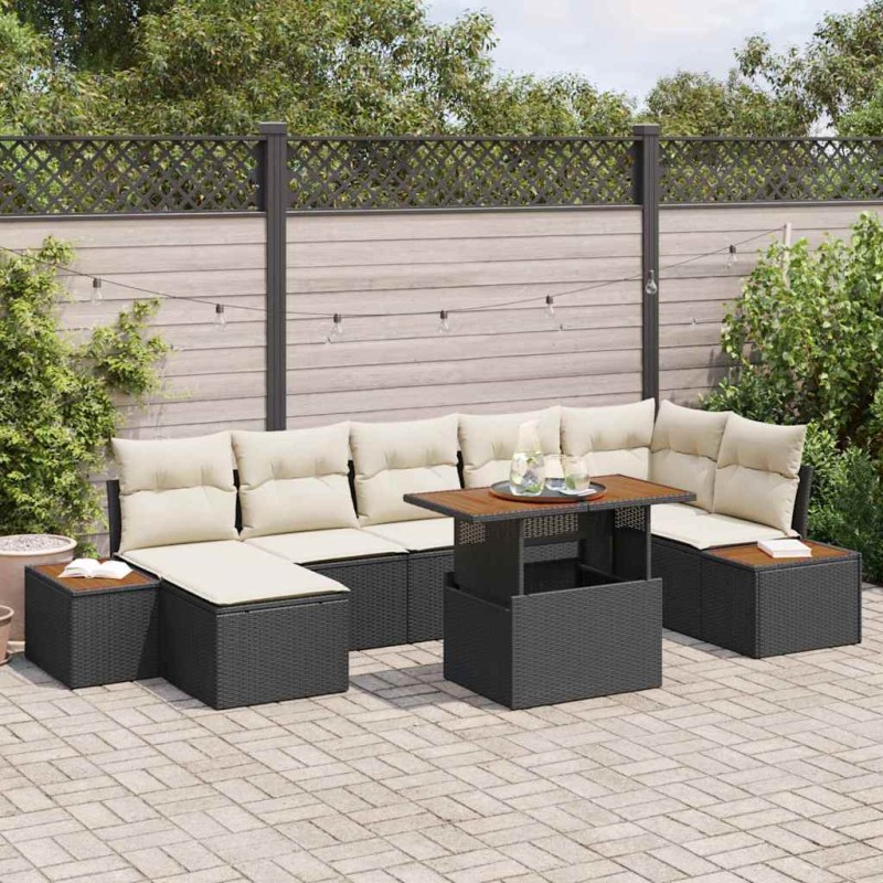 vidaXL Set da Pranzo da Giardino 8 Pezzi con Cuscini in Polyrattan Nero e Acacia