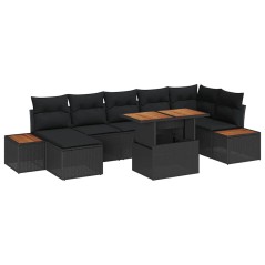 vidaXL Set da Pranzo da Giardino 8 Pezzi con Cuscini in Rattan Nero e Acacia