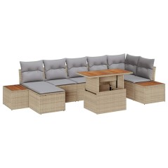 vidaXL Set da pranzo per il giardino di 8 pezzi con cuscini beige in polyrattan e legno di acacia