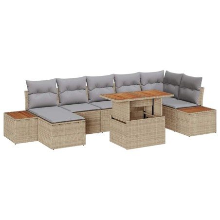 vidaXL Set da pranzo per il giardino di 8 pezzi con cuscini beige in polyrattan e legno di acacia