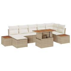 vidaXL Set da pranzo da giardino 8 pezzi con cuscini beige in rattan sintetico e acacia