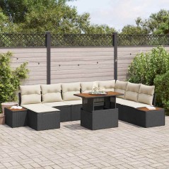 vidaXL Set da Pranzo da Giardino da 9 Pezzi con Cuscini in Rattan Sintetico Nero e Acacia