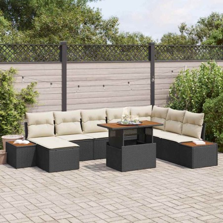 vidaXL Set da Pranzo da Giardino da 9 Pezzi con Cuscini in Rattan Sintetico Nero e Acacia