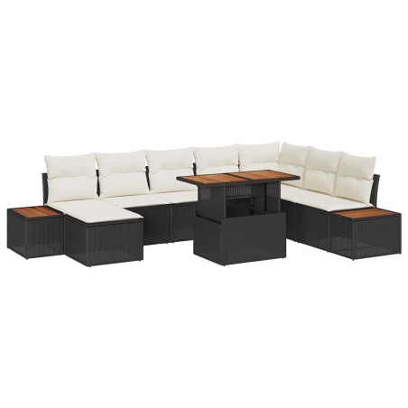 vidaXL Set da Pranzo da Giardino da 9 Pezzi con Cuscini in Rattan Sintetico Nero e Acacia
