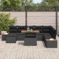 vidaXL Set giardino da 9 pezzi con cuscini neri in rattan sintetico e legno di acacia