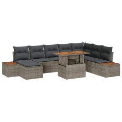 vidaXL Set da Pranzo da Giardino 9 Pezzi con Cuscini in Polyrattan Grigio e Acacia