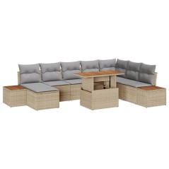 vidaXL Set da Pranzo da Giardino 9 Pezzi con Cuscini Beige in Poly Rattan e Acacia
