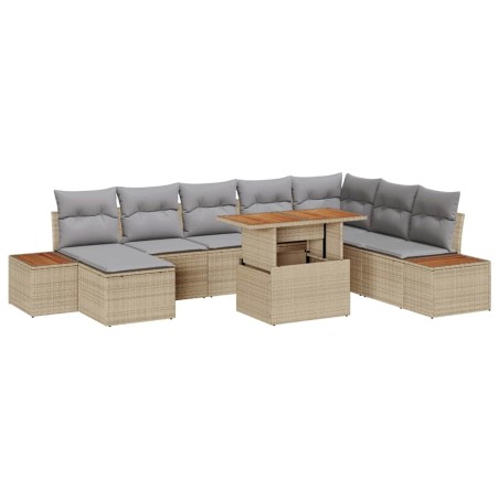 vidaXL Set da Pranzo da Giardino 9 Pezzi con Cuscini Beige in Poly Rattan e Acacia