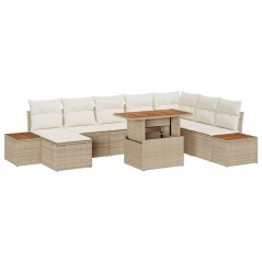 vidaXL Set da Pranzo da Giardino 9 Pezzi con Cuscini Beige in Rattan Sintetico Acacia