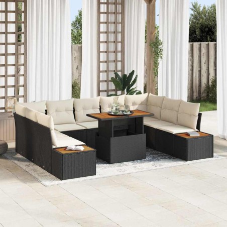 vidaXL Set da Pranzo da Giardino da 10 Pezzi con Cuscini in Rattan Sintetico Nero e Acacia