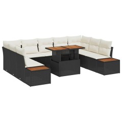 vidaXL Set da Pranzo da Giardino da 10 Pezzi con Cuscini in Rattan Sintetico Nero e Acacia