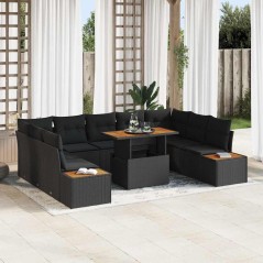 vidaXL Set da pranzo da giardino 10 pezzi con cuscini in rattan sintetico nero e acacia
