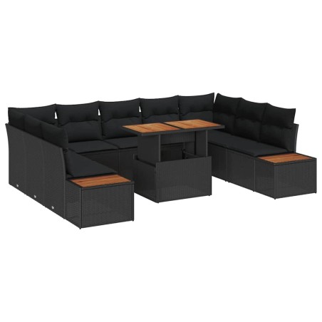 vidaXL Set da pranzo da giardino 10 pezzi con cuscini in rattan sintetico nero e acacia