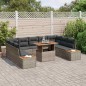 vidaXL Set da Pranzo da Giardino da 10 Pezzi con Cuscini Grigio in Poly Rattan e Acacia