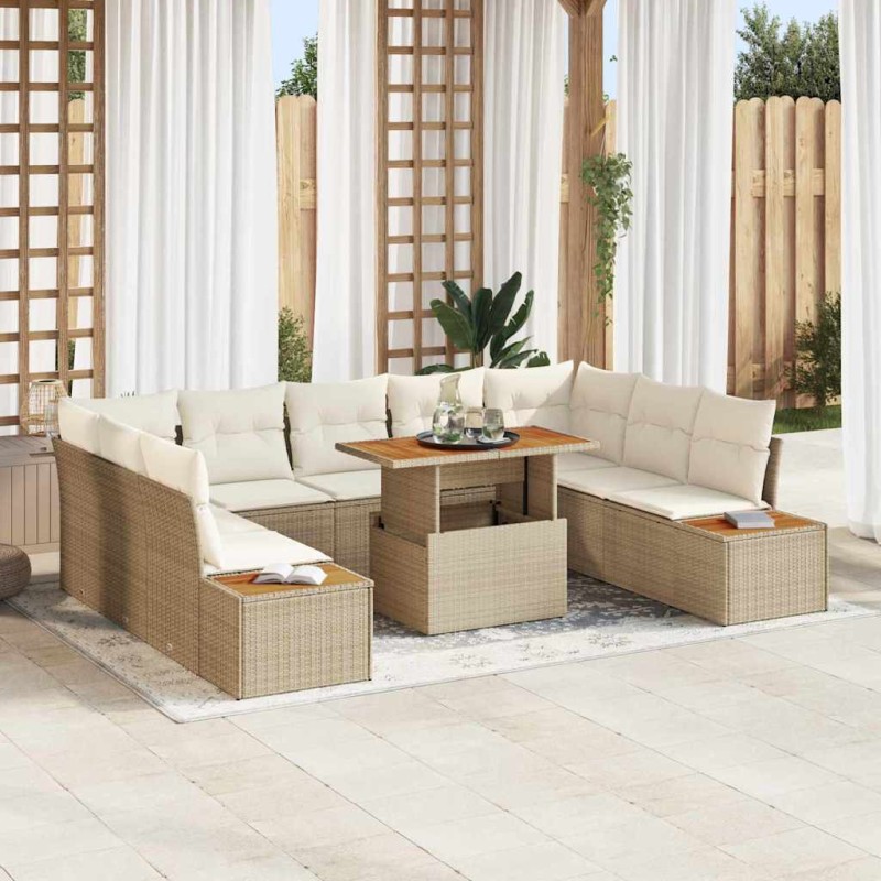 vidaXL Set da Pranzo da Giardino 10 Pezzi con Cuscini Beige in Polyrattan