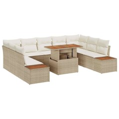 vidaXL Set da Pranzo da Giardino 10 Pezzi con Cuscini Beige in Polyrattan