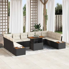 vidaXL Set da pranzo da giardino 11 pezzi con cuscini in rattan plastico nero e acacia