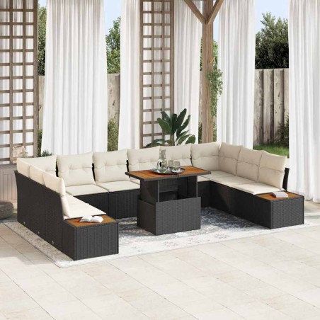 vidaXL Set da pranzo da giardino 11 pezzi con cuscini in rattan plastico nero e acacia