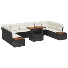 vidaXL Set da pranzo da giardino 11 pezzi con cuscini in rattan plastico nero e acacia