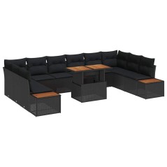 vidaXL Set da pranzo da giardino 11 pezzi con cuscini in rattan sintetico nero e acacia.