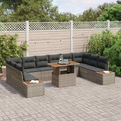 vidaXL Set da Pranzo Giardino 11 Pezzi con Cuscini Grigi in Rattan Sintetico e Legno di Acacia