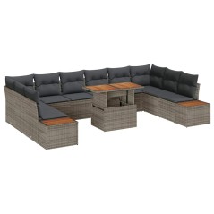 vidaXL Set da Pranzo Giardino 11 Pezzi con Cuscini Grigi in Rattan Sintetico e Legno di Acacia