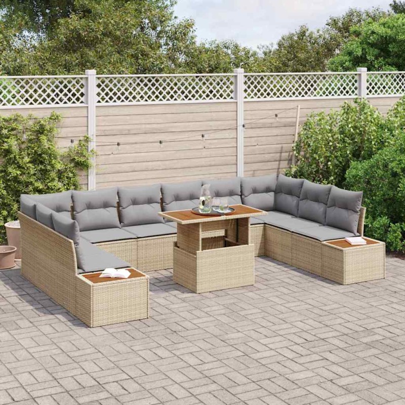 vidaXL Set da Pranzo da Giardino – 11 Pezzi con Cuscini Beige in Rattan Sintetico e Acacia