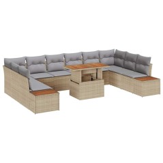 vidaXL Set da Pranzo da Giardino – 11 Pezzi con Cuscini Beige in Rattan Sintetico e Acacia