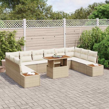 vidaXL Set da pranzo da giardino da 11 pezzi con cuscini beige in rattan sintetico e legno di acacia