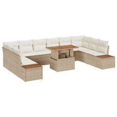 vidaXL Set da pranzo da giardino da 11 pezzi con cuscini beige in rattan sintetico e legno di acacia
