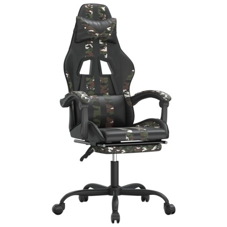 Sedia da Gaming Girevole Poggiapiedi Nero e Mimetico Similpelle