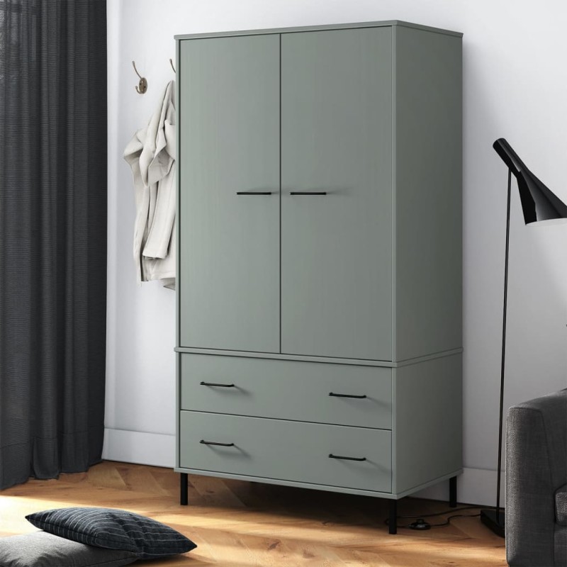 Armadio Gambe Metallo Grigio 90x55x172,5 cm Legno Massello OSLO Armadio Gambe Metallo Grigio 90x55x172,5 cm Legno Massello OSLO