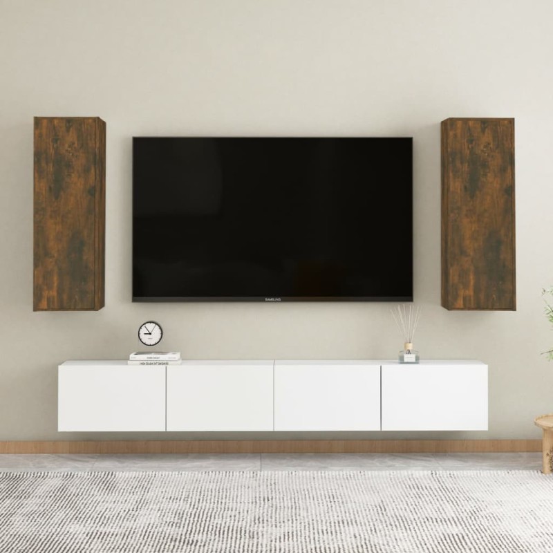 Mobili TV 2 pz Rovere Fumo 30,5x30x90cm in Legno Ingegnerizzato Mobili TV 2 pz Rovere Fumo 30,5x30x90cm in Legno Ingegnerizzato