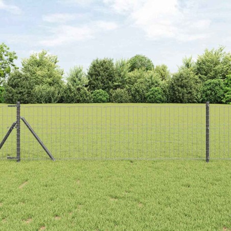 vidaXL Recinzione Euro con 13 paletti, 0,6 x 25 m, in acciaio zincato grigio.