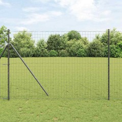 vidaXL Recinzione Euro di con 7 post, 1.5x10 m, in acciaio galvanizzato grigio